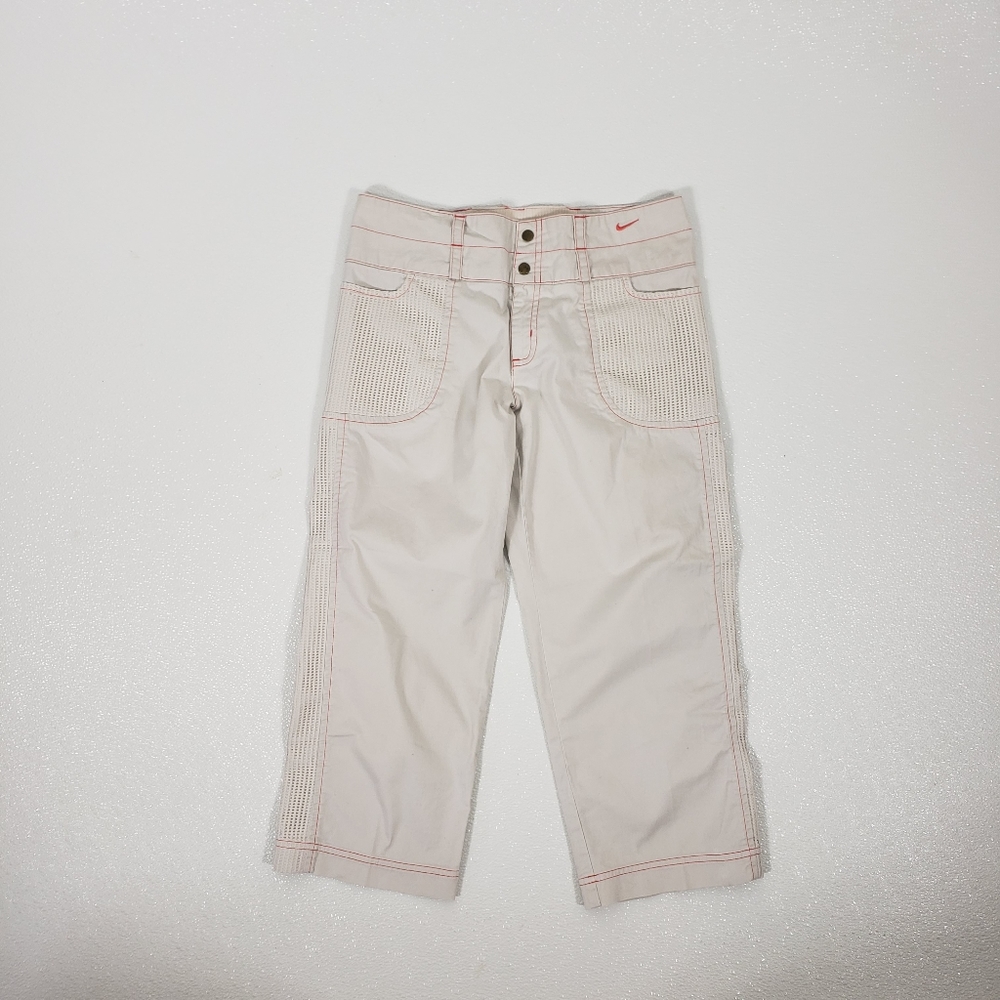 Nike White Capris with Light Pink Stitching